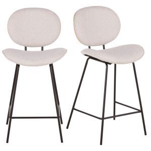 Chaises pour &icirc;lot central bouclettes blanches, bois de ch&ecirc;ne et acier noir (x2) H65