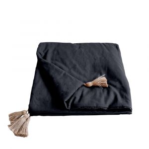 Edredon en coton avec pompons 190x90cm gris fonc&eacute;