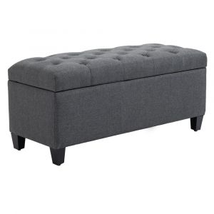 Banc de rangement pouf salon capitonn&eacute; gris fonc&eacute;