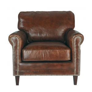 Fauteuil en cuir marron effet vieilli