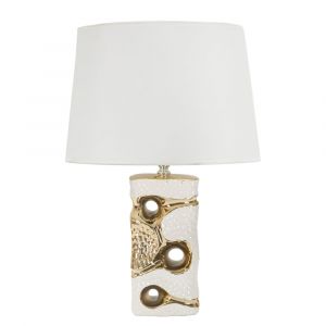 Lampe de table en c&eacute;ramique blanche et dor&eacute;e &Oslash; cm 30x43,5