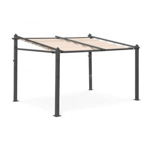 Pergola murale en aluminium et toile coulissante 3x4m beige