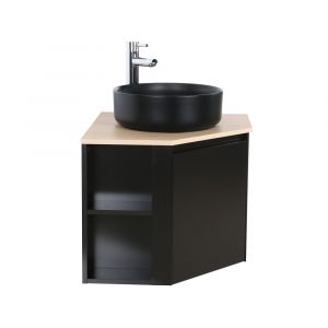 Ensemble meuble sous vasque d'angle  + vasque noire + robinet