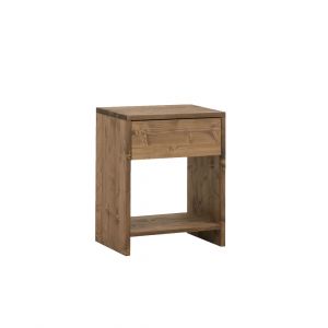 Table de chevet en bois de sapin avec un tiroir vieilli 40x40cm