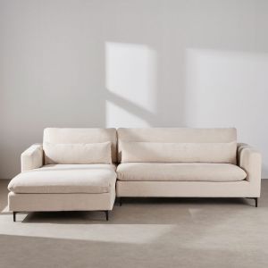 Canap&eacute; d'angle gauche 4/5 places avec t&ecirc;ti&egrave;re effet velours beige