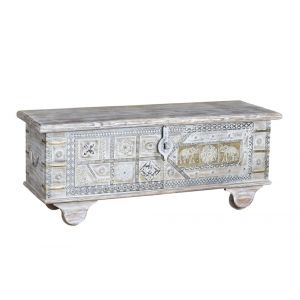 Coffre en bois de manguier blanc vieilli