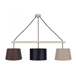 Lustre bois H80cm noir et taupe;Abat-jour: noir,blanc