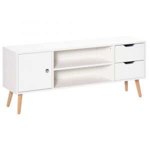 Meuble TV style scandinave pieds pin massif blanc