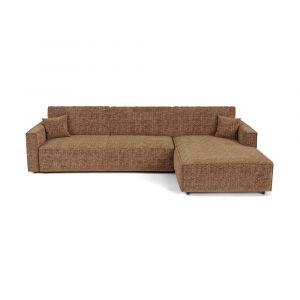 Canap&eacute; d'angle droit coffre convertible 3 places tissu tweed caramel