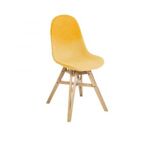 Chaise en plastique recyclé jaune et paille, pied en chêne français