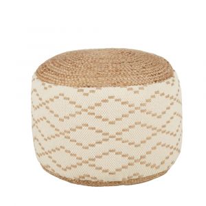 Pouf tress&eacute; imprim&eacute; g&eacute;om&eacute;trique beige et marron