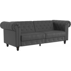 Canap&eacute; clic-clac 3 places en simili cuir gris