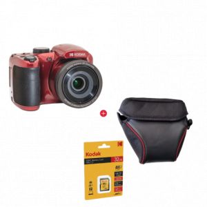 Pack Photo Bridge Kodak AZ255 Rouge : Zoom Optique 25x + Housse + Carte SD 32Go