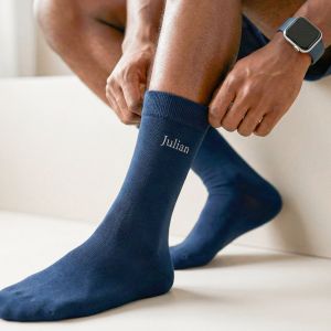 Chaussettes brod&eacute;es - Bleu - 35/38