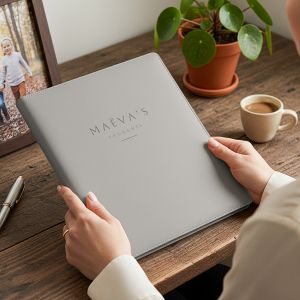 Porte-documents - Gris - Cuir gravé