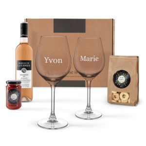 Coffret ap&eacute;ro ros&eacute; avec verres personnalis&eacute;s