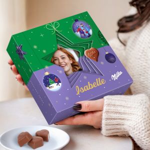 C&oelig;urs Milka dans un coffret cadeau 3D personnalis&eacute; - No&euml;l
