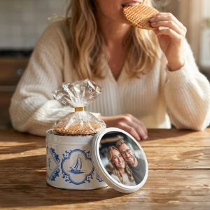 Bo&icirc;te Stroopwafel avec couvercle imprim&eacute; - Bleu de Delft - Daelmans
