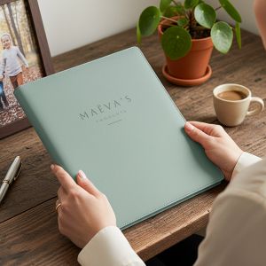 Porte-documents - Vert - Cuir gravé