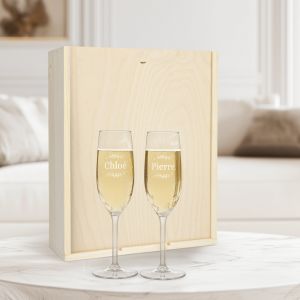 Coffret pour bouteille de Champagne avec 2 flûtes personnalisées