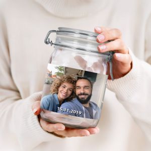Bocal en verre avec couvercle - 1l - Personnalisé