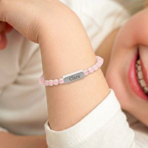 Bracelet quartz rose personnalis&eacute; - Pour les enfants - XS - 4mm - Argent