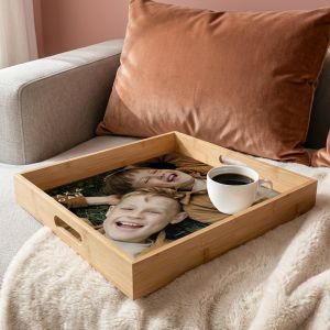 Plateau de service personnalis&eacute; - Carr&eacute; - Bois - 40.5 x 40.5 cm