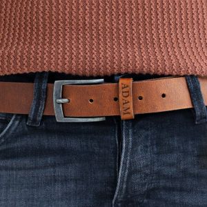 Ceinture cuir - Marron- Grav&eacute;e - 90