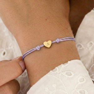 Bracelet en cordon personnalis&eacute; - Violet - C&oelig;ur dor&eacute;