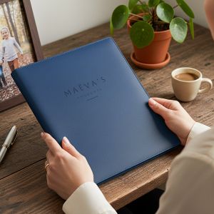 Porte-documents - Bleu - Cuir gravé