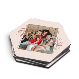 Dessous de verre hexagonal personnalis&eacute; - 4 pi&egrave;ces