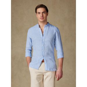 Chemise col mao kurt en lin ciel - col mao<br />   t...