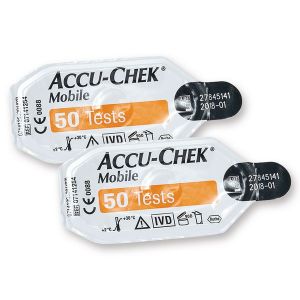 Lot de 2 cassettes tests de glyc&eacute;mie pour lecteur Accu Chek&reg; Mobile