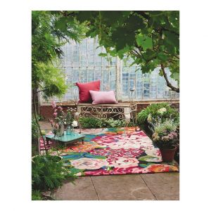 Tapis floral tuft&eacute; main laine moderne Dahlia & Peony 170x240 Cerise