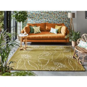 Tapis floral laine tuft&eacute; main moderne Orto 160x230 Dor&eacute;