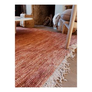 Tapis naturel jute avec franges tissé main rayé Wabi Sabi 200x300 Cannelle