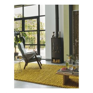 Tapis tissé main laine et jute uni plat pour salon Cobble 170x240 Jaune