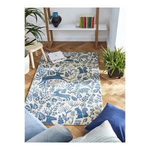 Tapis laine design int&eacute;rieur ethnique Kelda 140x200 Cobalt