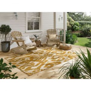 Tapis abstrait int&eacute;rieur et ext&eacute;rieur moderne Kasuri 200x280 Ocre