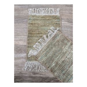 Tapis naturel jute avec franges tissé main rayé Wabi Sabi 200x300 Bleu glacé