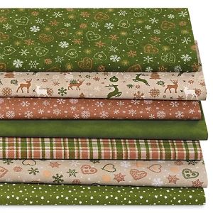 Lot patchwork "No&euml;l campagnard", vert/marron/&eacute;cru naturel, s&eacute;rie "Mona"
