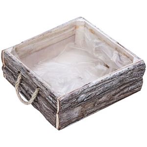 Corbeille en écorce, blanc délavé, carrée, 25 x 25 cm