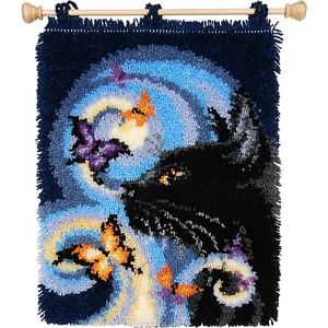 Tapis au point noué "chat noir", 53 x 39 cm