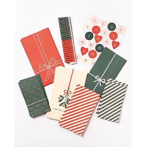 folia Lot de sachets pour calendrier de l'avent en papier, rouge/vert, 24 pièces