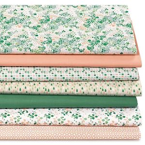Lot patchwork "graphique tons verts", blanc/vert/abricot, série "Lena"