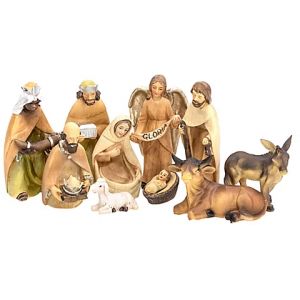 Santons cr&egrave;che, aspect bois, 2,5 - 11 cm