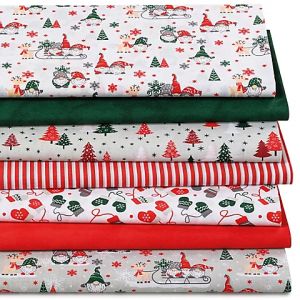 Lot de 7 coupons de tissu patchwork "monde des lutins", rouge/vert/blanc