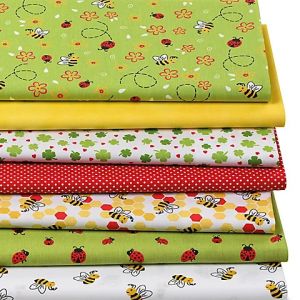 Lot patchwork "abeilles et coccinelles", vert/color&eacute;