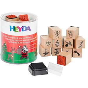 Heyda Lot de tampons "No&euml;l", 1,5 cm, 15 pi&egrave;ces