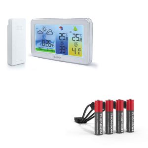 Station m&eacute;t&eacute;o couleur format paysage r&eacute;tro&eacute;clair&eacute; + 4 piles AAA / LR03 rechargeables